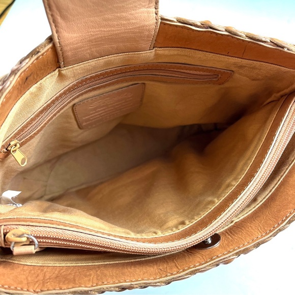 Vintage Fossil Tan Leather Basket Weave Short Strap Shoulder Bag - Picture 6 of 8